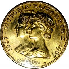 Medal - Confederation Centennial Victoria and Elizabeth II, Color Gold