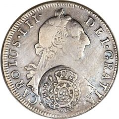 960 Réis - João, Prince Regent Minas Gerais, countermarked on Bolivia 8 Reales, KM#55