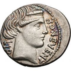 Denarius Scribonia: Lucius Scribonius Libo, BON•EVENT LIBO / PVTEAL SCRIBON