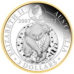 3 Dollars - Elizabeth II 6th Portrait - Koala - Gilded Silver Bullion Coin