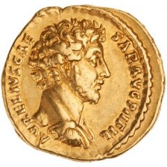 Aureus - Marcus Aurelius TR POT VII COS II, Roma and Victory