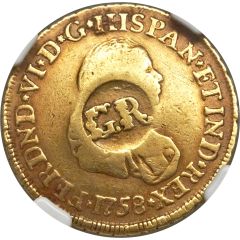 1 Pound 5 Shillings - George II Popayan, countermarked