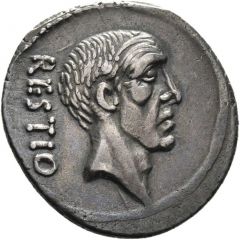 Denarius C. Antius Restio, RESTIO / C·ANTIVS·C·F