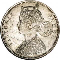 450 Réis - Luis I Countermark `Crowned PM` over 1 Rupee /Victoria, Índia