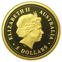5 Dollars - Elizabeth II 4th Portrait - Saltwater Crocodile, Gold Proof
