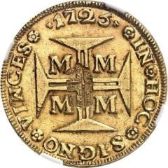 30 000 Réis - Maria III Countermark `Crowned Shield` over Dobrão/João V