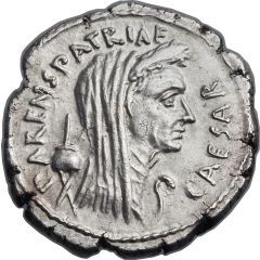 Denarius - Julius Caesar CAESAR PARENS•PATRIAE / C•COSSVTIVS MARDIANVS A A A F•F