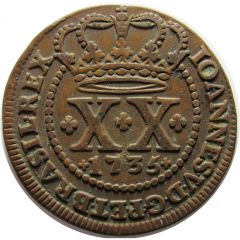 20 Réis - João V Crown with 4 or 5 Arches, Lisbon and Bahia Mints