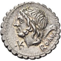 Denarius serratus Memmia: Lucius Memmius Galerius, ROMA / L·M͡EMMI GAL