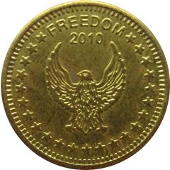 Token - No Cash Value Eagle looking left, `Freedom`, with date, Brass, 23 mm