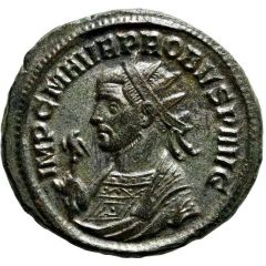 Antoninianus - Probus Imperial mantle, left, sceptre surmounted by eagle, VIRTVS PROBI AVG, Mars