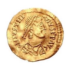 1 Tremissis In the name of Justinian I, Parallel tassels