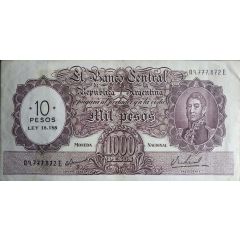 10 Pesos Overprint on 1 000 Pesos