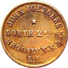 Civil War Merchant Token - John Joergers Brooklyn, NY
