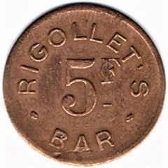 5 francs - Rigollet`s bar - Paris 75