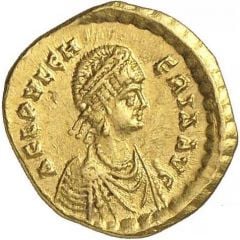 Tremissis - Aelia Pulcheria Cross within wreath, Constantinopolis