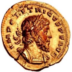 Aureus - Tetricus I Bust right; equestrian reverse