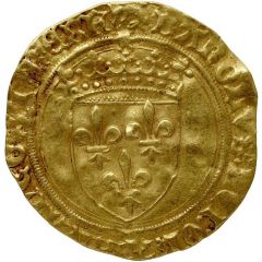 Gold Ecu with sun - Charles VIII 2nd issue: initial dolphins