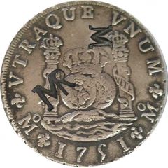 2400 Réis - José I Counterstamp `MR` over 8 Reales/México
