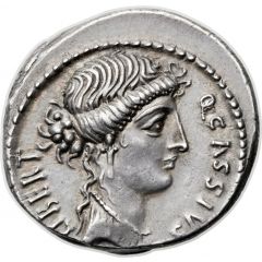 Denarius Cassia: Quintus Cassius Longinus, LIBERT Q•CASSIVS / AC