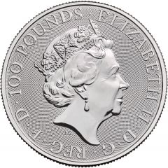 100 Pounds - Elizabeth II White Greyhound of Richmond, 1 oz Fine Platinum