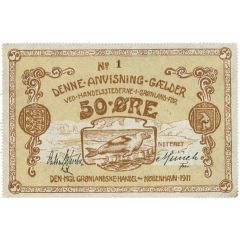 50 Øre Den Kongelige Grønlandske Handel. Type I: Perforated edge