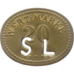 20 Pfennig Wert-Marke, with cutout `SL`