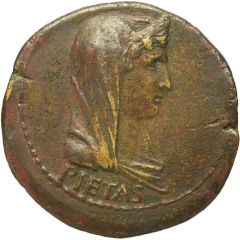 Dupondius - Livia IMP T CAES DIVI VESP F AVG RESTIT, Pietas