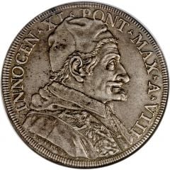 1 Piastra - Innocenzo XI DEXTERA TVA DOMINE PERCVSSIT INIMICVM - Date outside wreath