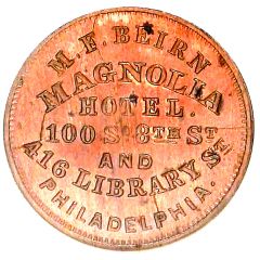 Civil War Merchant Token - M.F. Beirn, Magnolia Hotel Philadelphia, PA