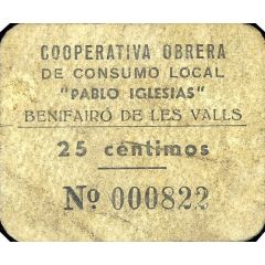 25 Céntimos Benifairó de les Valls, Cooperativa Obrera de Consumo Local `Pablo Iglesias`