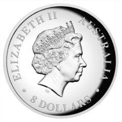 8 Dollars - Elizabeth II 4th Portrait - Australian Kookaburra - Silver Coin