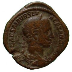 Sestertius - Severus Alexander P M TR P VII COS II P P S C, Mars and Virtus