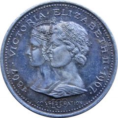 Medal - Confederation Centennial Victoria and Elizabeth II, Color Silver