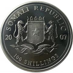 100 Shillings Silver Mother Elephant and baby