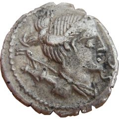 Denarius serratus Clodia: Tiberius Clodius Nero, S•C / TI•CLAVD•TI•F•AP•N