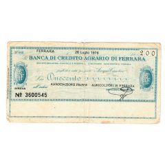200 Lire Banca di Credito Agrario di Ferrara