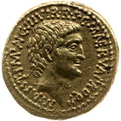 Aureus - Marcus Antonius and Lucius Antonius M·ANT·IMP·AVG·III·VIR·R·P·C·M·NERVA·PROQ·P / L·ANTONIVS·COS