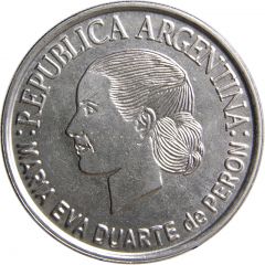 2 Pesos Eva Perón, reeded edge