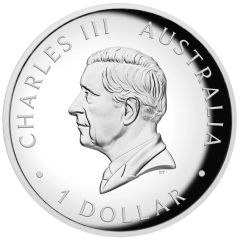 1 Dollar - Charles III 1st Portrait - Kangaroo, Silver Coloured High Relief Proof