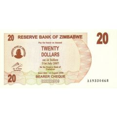 20 Dollars Bearer Cheque