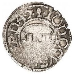 1 Schilling - Jodokus von der Recke One shield with curved top, sword left, key right