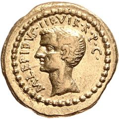 Aureus Clodia: Publius Clodius, M·LEPIDVS·III·VIR·R·P·C / P·CLODIVS·M·F·IIII·VIR·A·P·F
