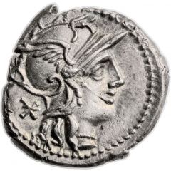 Denarius Minucia: Tiberius Minucius Augurinus, TI MINVCI C AVGVRINI ROMA