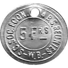 5 Francs - S.C. Soc. Econ. and B.S. Reunies W.B. Brewery token