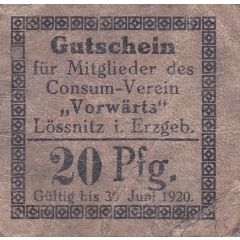 20 Pfennig Lößnitz im Erzgebirge, Consum-Verein Vorwärts