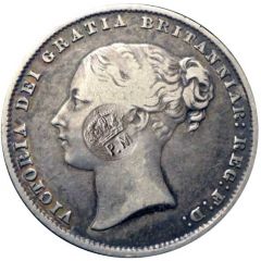 100 Reis - Luis I Countermark `Crowned PM` over One Shilling/Victória