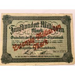 20 000 000 000 Mark Bayerische Staatsbank, overprint on 500 000 000 Mark
