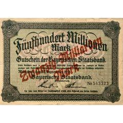 20 000 000 000 Mark Bayerische Staatsbank, overprint on 500 000 000 Mark