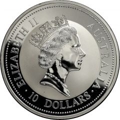 10 Dollars - Elizabeth II 3rd Portrait - Kookaburra - Silver - High Relief
